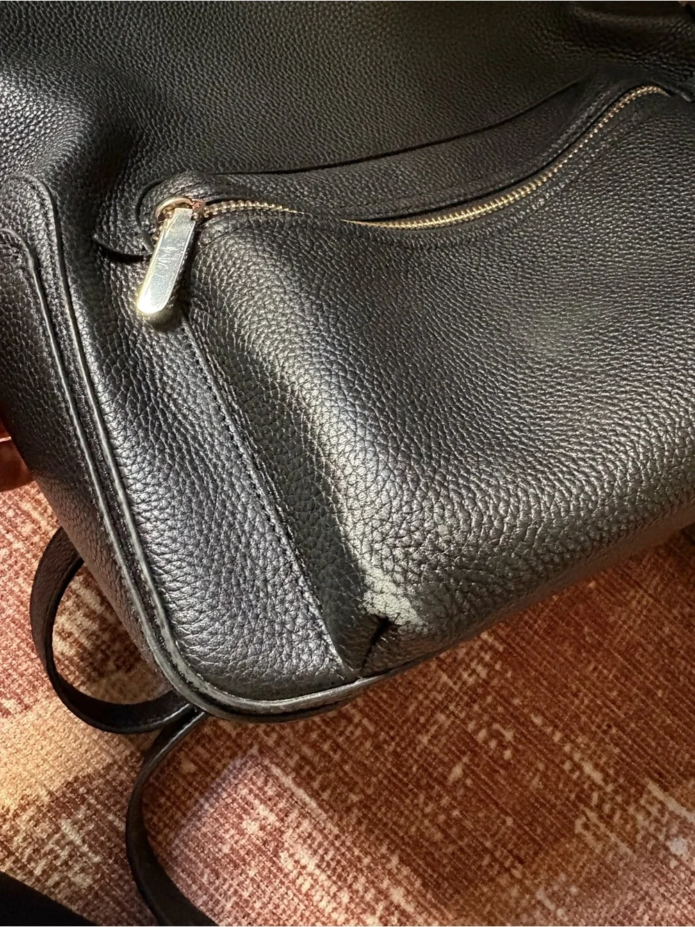 kate spade Black Leather Pebbled Backpack with Front Zip Pocket